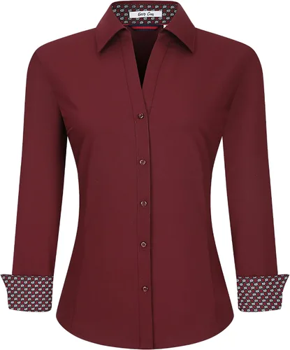 Miniatura 29 de Esabel.C Camisas de manga larga con botones para mujer, ajuste regular, blusa de trabajo elástica