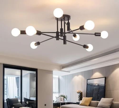 Miniatura 18 de Garwarm Paquete de 2 lámparas de techo Sputnik de montaje industrial semiempotrado de 4 luces, lámpara Sputnik moderna negra y dorada para porche