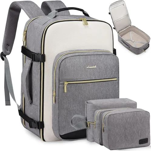 LOVEVOOK Mochila de Viaje Grande para Mujeres Equipaje de Mano Mochila Bolsas de Artículos Personales Esenciales, Mochilas de viaje Gris-beige-negro