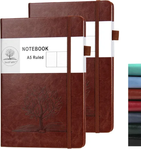 Miniatura 9 de Daofary Cuaderno A5 con rayas de cuero, 160 páginas, diario de 100gsm de papel grueso, tapa dura, con bolsillo, para trabajo, hombres y mujeres, 8.4