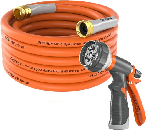 Miniatura 9 de SPECILITE Manguera de jardín de 50 pies x 5/8 pulgadas, manguera de agua resistente, flexible y ligera, explosión de 600 psi, manguera de goma 5/8