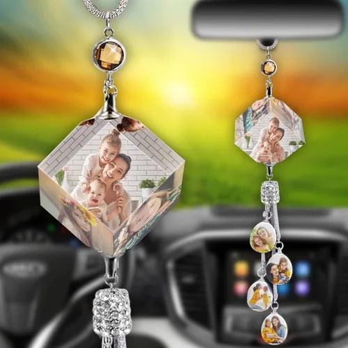 Colgante de coche personalizado con foto, accesorios personalizados para coche, decoración cubo colgante