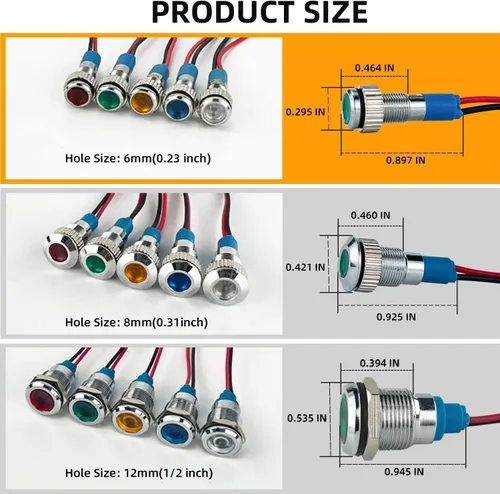 Miniatura 2 de ARLETA 5pcs ahorro de energía indicador de metal luz agujero de montaje tamaño 0.236 in voltaje AC/DC 12V/24V/110V corriente 20mA verde amarillo