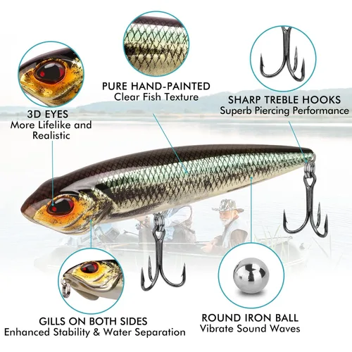 Miniatura 2 de TRUSCEND PoPobait con ganchos BKK, señuelos de pesca para lubina, lucio, lucio, perca almizclada, señuelo flotante para agua dulce o salada