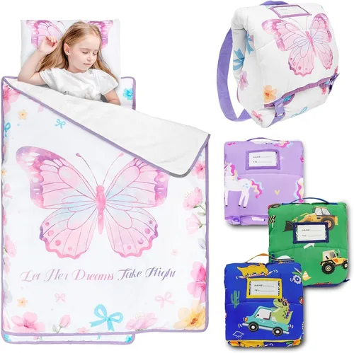 Miniatura 11 de Primlect - Tapete para siesta para bebé con almohada extraíble y manta de franela, bolsa de dormir portátil para niños, fácil de enrollar, lavable