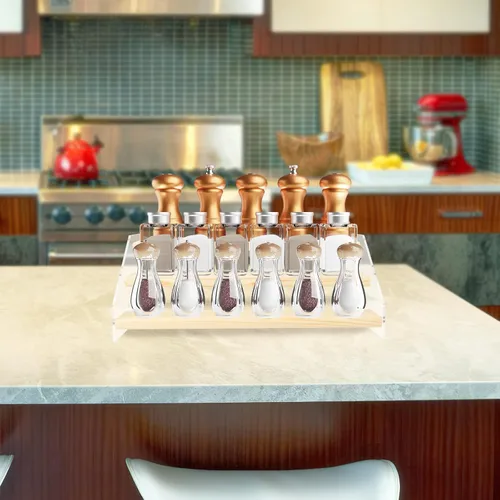Miniatura 5 de Organizador de especias Homakover de acrílico y madera en niveles - Organizador de 3 niveles transparente para gabinete de cocina y almacenamiento 3