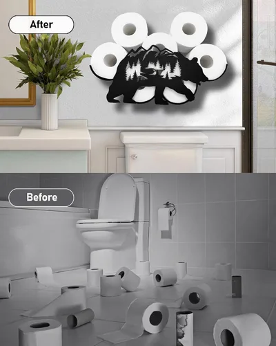 Miniatura 4 de Bear - Almacenamiento de papel higiénico de pared de metal, divertido soporte de papel higiénico negro, soporte de papel de metal decorativo