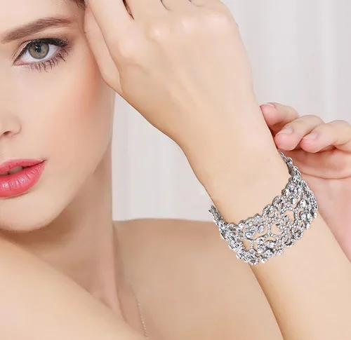 Miniatura 3 de EVER FAITH Pulsera elástica de cristal austríaco con corazón Art Deco para mujer, transparente