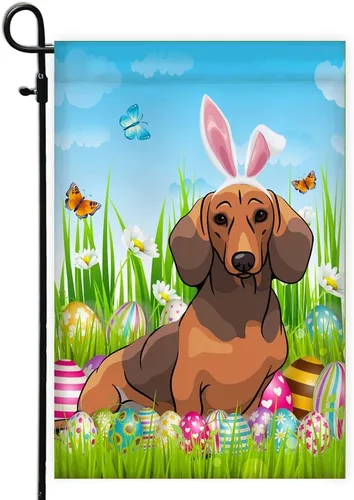 Miniatura 42 de Beagle Happy Easter Day Holiday Flag Funny Dog Wear Bunny Ears Headband Cute for Home Decor (12" x 18") USA Garden Flag Premium Decorative Yard