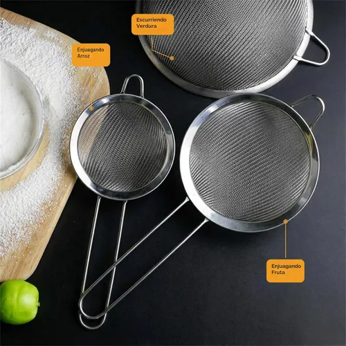 Miniatura 3 de ELEEN Coladores de Malla Fina de Acero Inoxidable Premium para Cocina, Juego de 3 Piezas con Mango Antideslizante, Tamices Pequeños, Medianos
