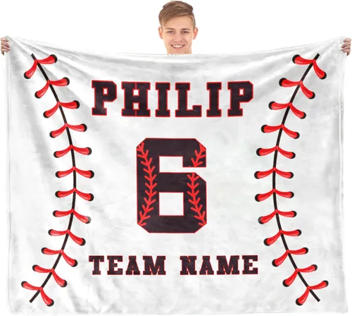 Miniatura 17 de Mantas de béisbol personalizadas con números de nombre, mantas de franela personalizadas para juegos de equipo de béisbol, regalos para niños
