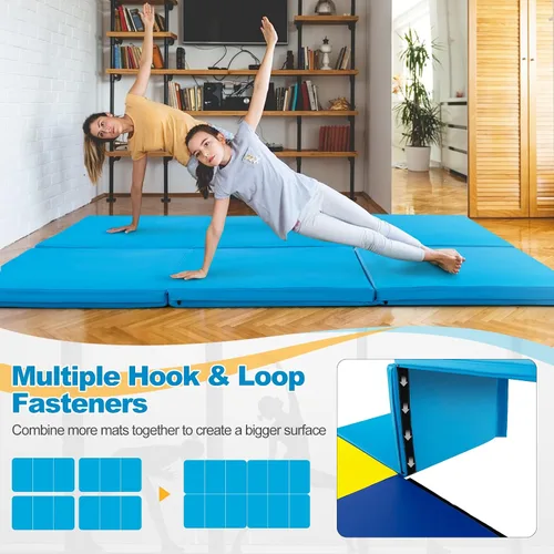 Miniatura 4 de Goplus Esterilla de Gimnasia Plegable, 6' x 2' x 2'' de Grosor Tri-Fold Esterilla de Ejercicio y Volteretas con Asas de Transporte, Cierre de Gancho