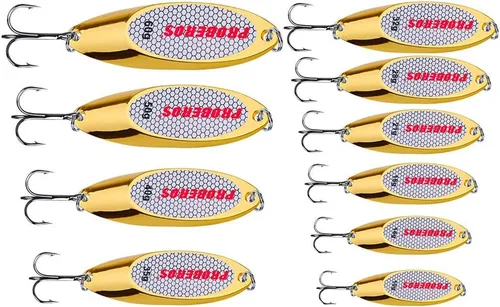 Miniatura 27 de PROBEROS Cucharas de pesca señuelos cebos para lubina, aparejos de cebo de jigging con ganchos agudos, cuchara de metal duro, señuelo de pesca