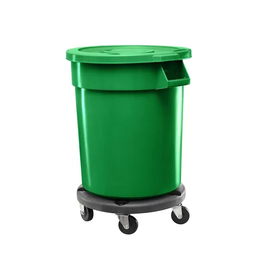Miniatura 2 de Bote de basura comercial redondo verde de 55 galones con tapa y plataforma, contenedor de basura móvil para parques, aceras, caminos o patios, cubo