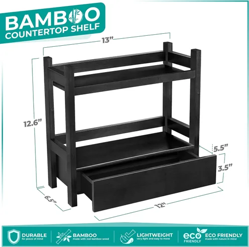 Miniatura 3 de Sorbus Organizador de encimera de baño de bambú, estante de 2 niveles con cajón oculto para tocador, estación matcha, organizador de fregadero