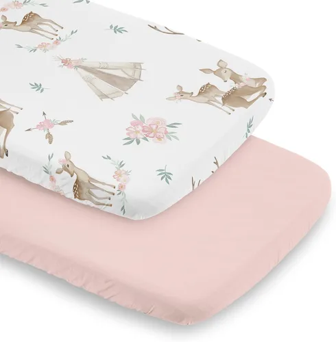 Miniatura 8 de Sweet Jojo Designs Sábanas ajustables para cuna (flores de ciervos del bosque) para niñas, guardería infantil, habitación de niños pequeños