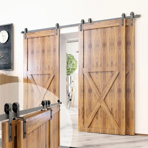 Homacer juego de accesorios para puerta corrediza de granero, para puertas dobles/dos puertas, riel de 4 pies, diseño corredizo clásico, para Kit de