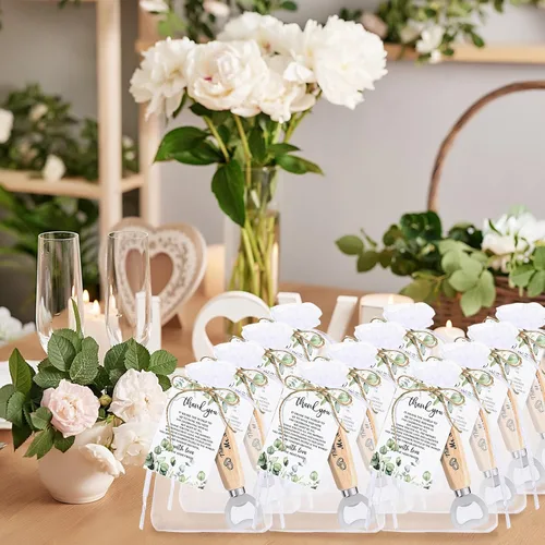 Miniatura 6 de Dandat Juego de 50 recuerdos de boda: abrebotellas, tarjetas de agradecimiento, bolsas de organza y cordel de yute para recuerdos de fiesta