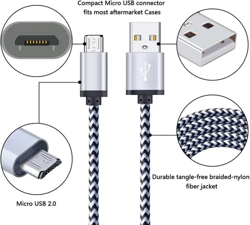 Miniatura 4 de Cable de carga micro USB, paquete de 5 cables micro USB de 6 pies, cable trenzado de carga rápida para Samsung Galaxy J3 J7 S6 S7 Edge, tableta, LG