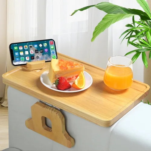 Miniatura 9 de Bandeja de brazo de sofá de madera tallada de bambú, bandeja de reposabrazos de sofá de tamaño normal de 11.8 x 8.6 pulgadas, no requiere