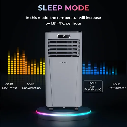 Miniatura 8 de COSTWAY - Aire acondicionado portátil, enfriador de aire de 10000 BTU con modo de secado/ventilador/reposo, 2 velocidades, función de temporizador