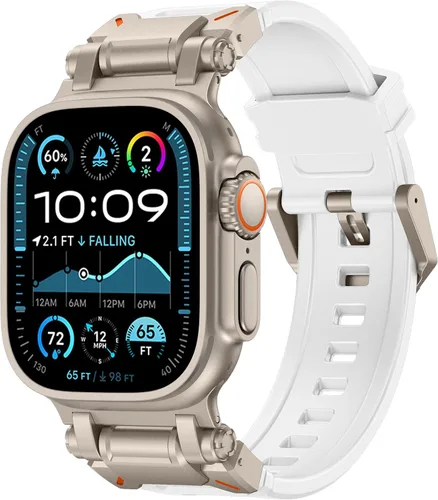 Miniatura 19 de FULLIFE Diseñado para Apple Watch Band Apple Watch Ultra 3/2/1 1.929 in para hombres, bandas de goma de silicona con conector de metal para Apple