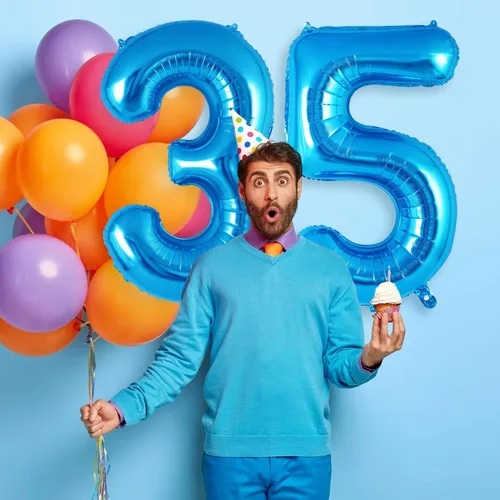 Miniatura 5 de Globo azul del número 5 de 40 pulgadas, globos grandes de aluminio con helio, globos gigantes de Mylar número 5 para decoración de fiesta