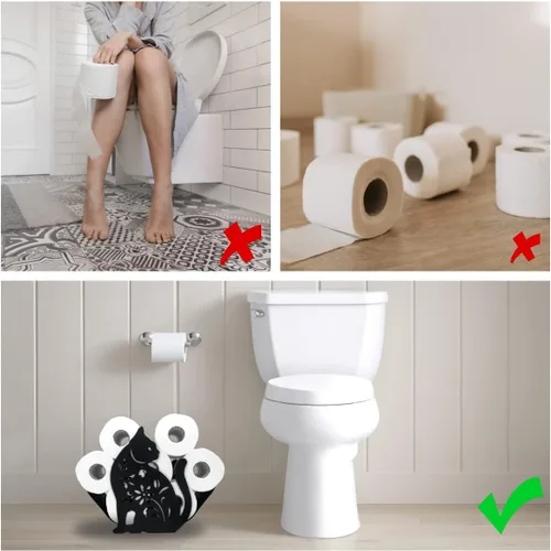 Miniatura 6 de Soportes de papel de metal para gatos, divertidos soportes de almacenamiento de papel de animales negros para interiores y cocina, almacenamiento