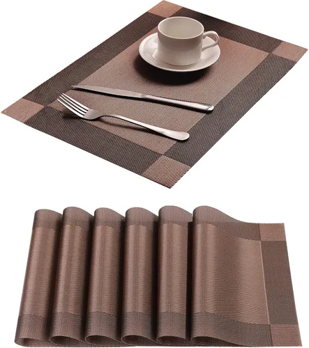 Manteles individuales para mesa de comedor, juego de 6 unidades, resistentes al calor, antideslizantes, de vinilo para cocina y comedor, 18" * 12",