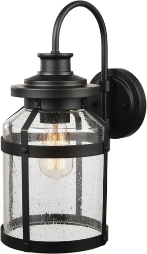 Globe Electric 44791 Apollo - Aplique de pared para exteriores con 1 luz, bronce, pantalla de vidrio sembrado, marrón, bombilla no incluida
