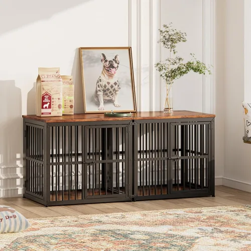 Miniatura 5 de Lyromix Mueble de jaula para perros de 27 pulgadas con 3 puertas, mesa auxiliar de jaula de madera resistente jaula interior para cachorros