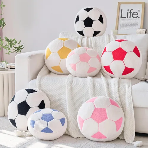 Miniatura 2 de Almohada de fútbol de 12 pulgadas, almohada decorativa de felpa de fútbol, cojín de suelo, cojín redondo para sofá, sala de estar (negro)