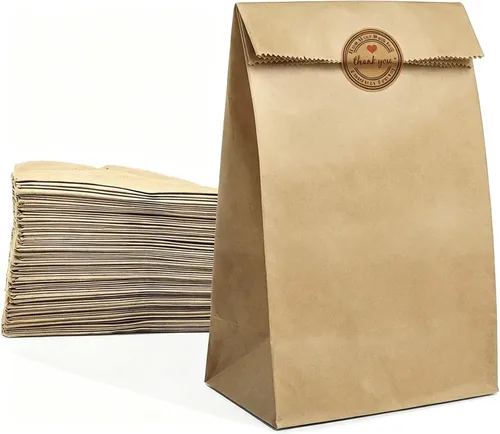 Bolsas de almuerzo de papel, 50 unidades, grandes, color marrón, bolsas de almuerzo de 8 libras, color marrón a granel, fuertes para pequeñas