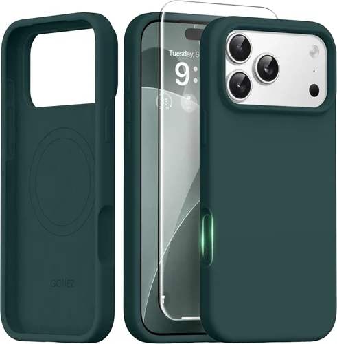 Miniatura 60 de GONEZ Funda de silicona para iPhone 14 Pro Max, compatible con MagSafe, con protector de pantalla + protector de lente de cámara, silicona líquida a