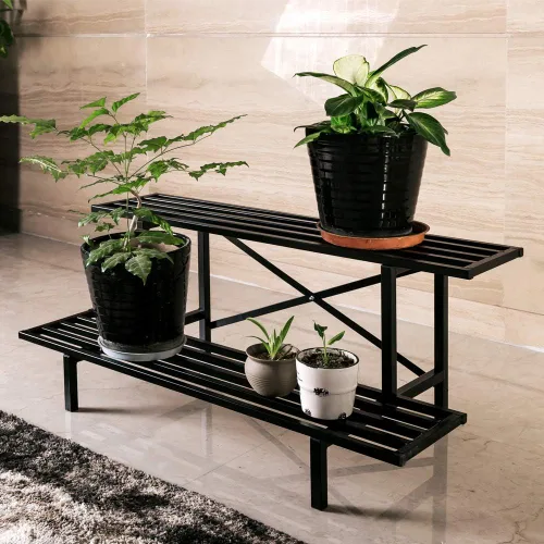 Miniatura 5 de Zhongma Soporte de metal resistente de 2 niveles para plantas para el hogar, interior y exterior, 35.43 pulgadas de largo x 17.5 pulgadas de ancho x