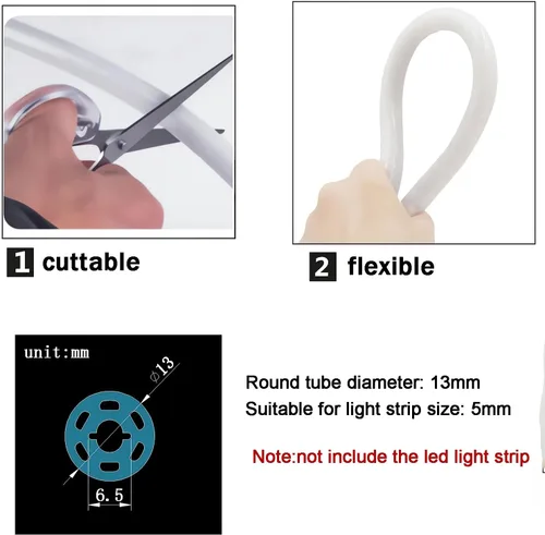 Miniatura 2 de JARBIH Tubo de neón LED redondo de 360 ° de 16.4 pies, canal difusor de silicona, cinta de tubo de neón flexible IP65, cubierta de tira de luz