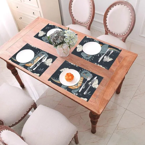 Miniatura 4 de 6 PCS PVC Placemats Set Place Mats Funny Dragon Non-Slip Weave Place Mats 12" x 18" Farmhouse Table Mat Set for Family Dinners Wedding Parties