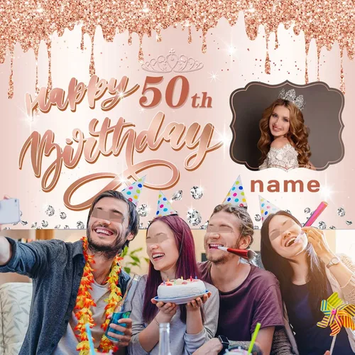 Miniatura 6 de Cartel decorativo personalizable de oro rosa con nombre y foto MGJB-NLK-50