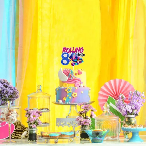 Miniatura 5 de Decoración de pastel de patinaje sobre ruedas para cumpleaños número 8, fiesta de cumpleaños temática de niño o niña, fiesta de club, fiesta