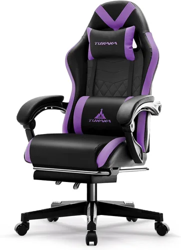 Miniatura 9 de Silla para Videojuegos, Silla de Oficina Ergonómica con Masaje, Asiento de Computadora con Reposapiés, Cojín de Muelles de Bolsillo, Silla