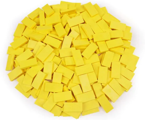 Bulk Dominoes 100 piezas de plástico a granel - Bloques de juguete STEAM de construcción y apilamiento y reacción en cadena para niños (amarillo)