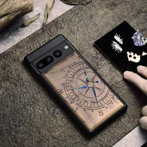 Miniatura 4 de Carveit Funda de madera de diseñador para Google Pixel 7 Pro [grabado de madera e incrustaciones de carcasa] cubierta de madera única compatible