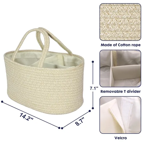 Miniatura 3 de Organizador de pañales para bebé con cuerda de algodón para niña o niño, cesta de almacenamiento portátil para guardería, bolsa de transporte