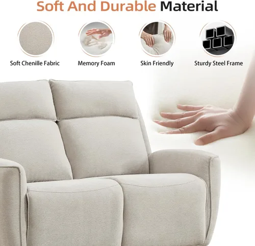Miniatura 4 de INZOY Sillón reclinable manual de dos plazas, sofá reclinable de pared 2 asientos, juego de sofá reclinable de tela de chenilla, silla reclinable