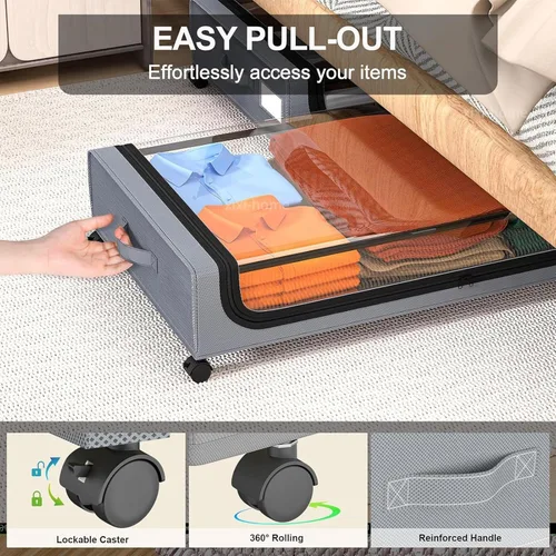 Miniatura 2 de xixi-home Contenedores de almacenamiento debajo de la cama con ruedas, 2 cajones organizadores con ruedas y ventana transparente y asas
