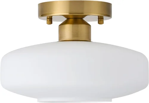 Miniatura 2 de Lámpara de Techo Moderna, 10.24 pulgadas, Pantalla de Vidrio Blanco Leche, Acabado Dorado, Luminaria de Montaje al Ras para Pasillo, Entrada, Cuarto