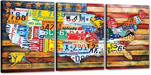 Miniatura 21 de MAMAGO Lienzo decorativo para pared, diseño de mapa de Estados Unidos, 3 paneles, fondo de madera, mapa de Estados Unidos, imagen y póster, arte