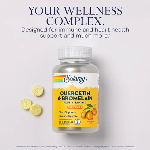 Miniatura 3 de SOLARAY Quercetina con bromelina y vitamina C masticables - Suplemento de apoyo inmunológico - Complejo de defensa inmunológica y salud cardíaca