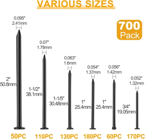 Miniatura 2 de KURUI Clavos negros para colgar decoración de pared, tapices, cuadros, kit de 700 piezas de clavos para colgar para dormitorio, baño, oficina, 6