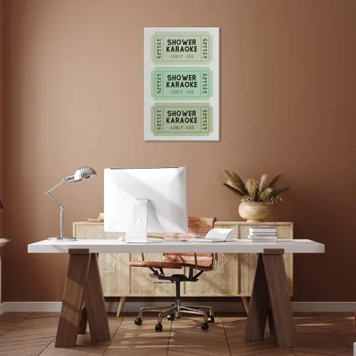 Miniatura 7 de Lienzo con impresión de karaoke para ducha, divertido arte de pared de baño, póster retro de boletos, color verde salvia, decoración de baño